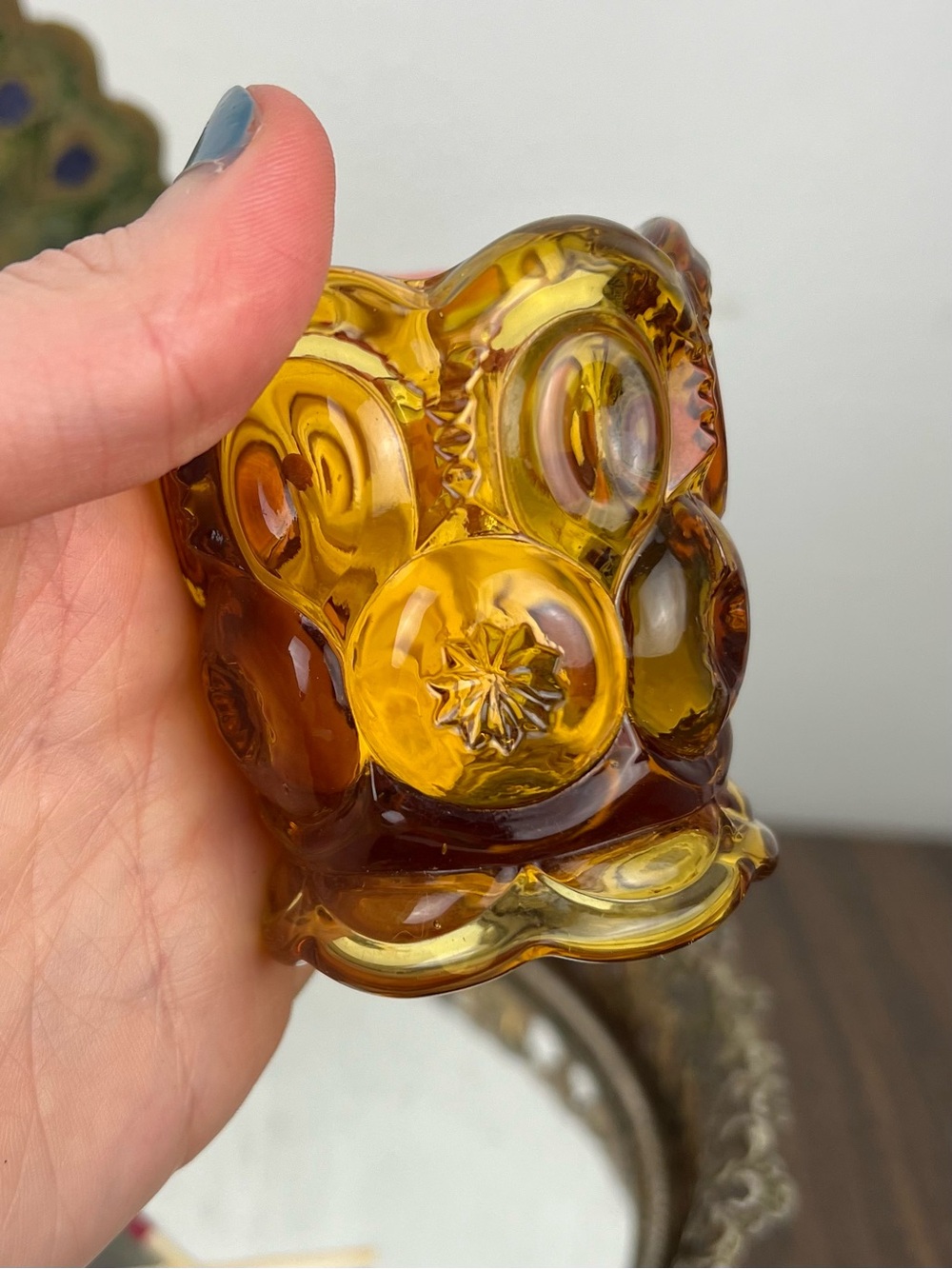 Vtg 1960-80s L.E. Smith Amber Moon & Stars Toothpick Holder, Shot Glass, Matches